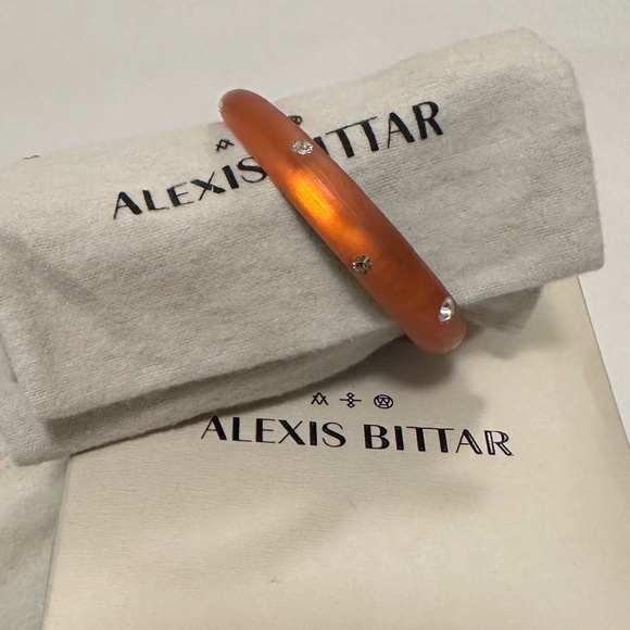 Alexis Bittar Lucite Skinny Bangle Bracelet w/ Rhinestones 🧡Orange🧡 - Picture 1 of 7